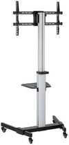 Newstar FS44-46TW TV Cart, Supports 37" to 86" TV, Up to 50kg Max Weight Capacity, Height Adjustable Equipment Shelf, 4 Casters with Lock, D-Ring Handle, Toolless Tilt, Silver/Black | FS44-46TW