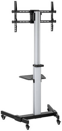 Newstar FS44-46TW TV Cart, Supports 37" to 86" TV, Up to 50kg Max Weight Capacity, Height Adjustable Equipment Shelf, 4 Casters with Lock, D-Ring Handle, Toolless Tilt, Silver/Black | FS44-46TW