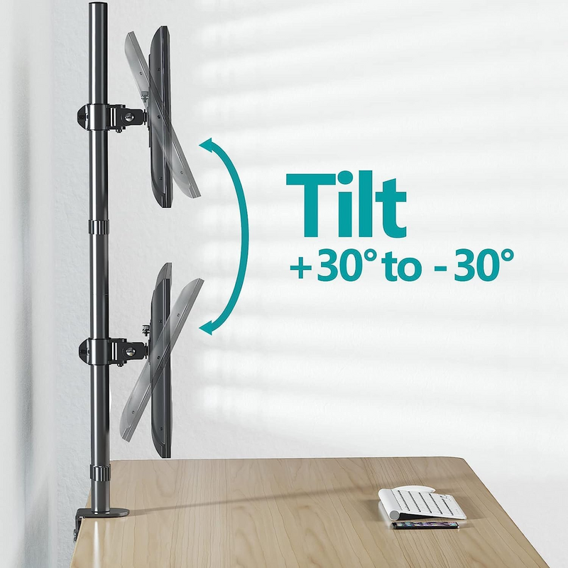 Newstar 91-LDT12C02V Vertical Dual Monitor Stand, Fits 13" to 32" Screens, Up to 8kg Max Weight Capacity, Swivel, Detachable VESA Plate, Tilt, Height Adjustable, Cable Management, Black | 91-LDT12C02V