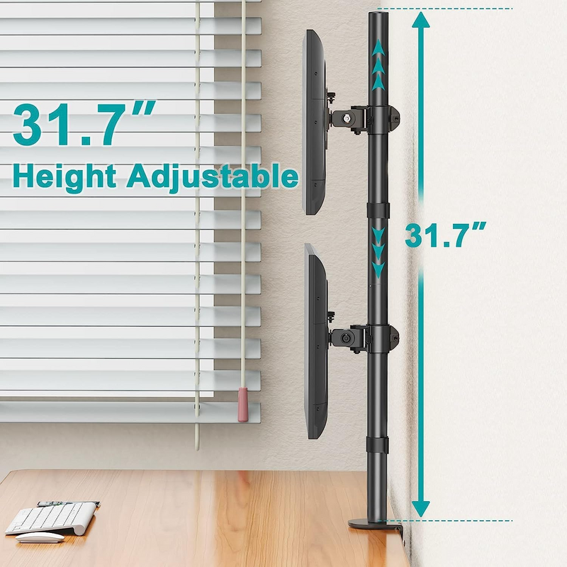 Newstar 91-LDT12C02V Vertical Dual Monitor Stand, Fits 13" to 32" Screens, Up to 8kg Max Weight Capacity, Swivel, Detachable VESA Plate, Tilt, Height Adjustable, Cable Management, Black | 91-LDT12C02V