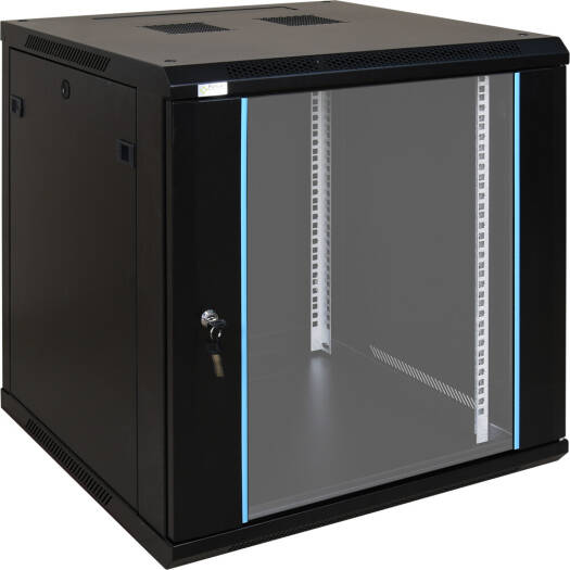 12U 600x600 Wall Mount Rack Cabinet, Tempered Glass Front Door, Loading Capacity of Up to 70kg, Fan Hole on Top Cover, Black