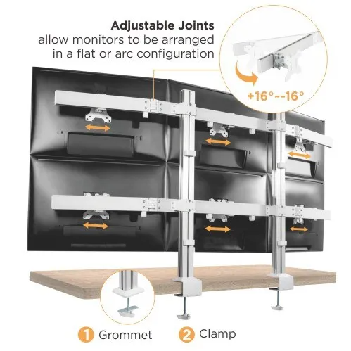 Newstar 91-LDT38C06 Six Screen Monitor Arm, Fits 17″ to 32″ Monitor, 8kg (Each) Max Weight, Individual VESA Plate Height Adjustment, Cable Management, Sliding Horizontal Bar, White | 91-LDT38C06