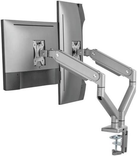 Newstar Dual Monitors Premium Aluminum Spring-Assisted Monitor Arm, Fits 17" to 32" Screens, 10kg Max Weight Capacity, Built-in Spring Tension, Cable Management, Detachable VESA, Silver | 91-LDT53C024