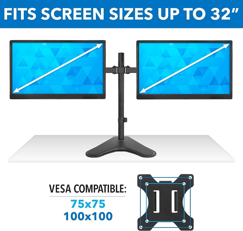 Newstar 91-LDT12T024N Dual Monitor Mount, Fits 13" to 32" Screens, Up to 8kg Max Weight Capacity, Detachable VESA Plate, Adjustable, Tilt&Swivel, Arm Extension, Screen Rotation, Black | 91-LDT12T024N