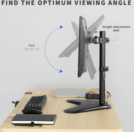 Newstar 91-LDT12T01 Single Monitor Stand, Fits 32" Regular & 38" Ultrawide Screen, Up to 8kg Max Weight, Freestanding VESA Steel, Adjustable Height, Tilt, Swivel, Rotation, Black | 91-LDT12T01