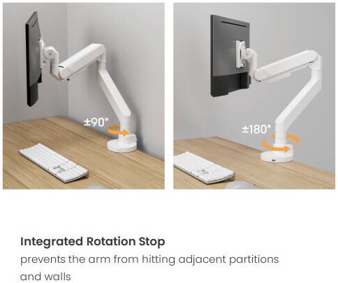 Newstar 91-LDT92C012 Monitor Arm, Fits 24" to 57" Monitor, Up to 27kg Max Weight Load Capacity, Detachable VESA Plate, Built-in Spring Tension Mechanism, 180° Rotation Stop, White | 91-LDT92C012