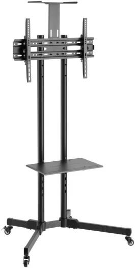Newstar 91-T1028B TV Cart, Supports 37" to 70" TV, Up to 50kg Max Weight Capacity, Height Adjustable, +10° to -10° Tilt Range, Heavy-Duty Casters, Camera Shelf, AV Shelf, Black | 91-T1028B