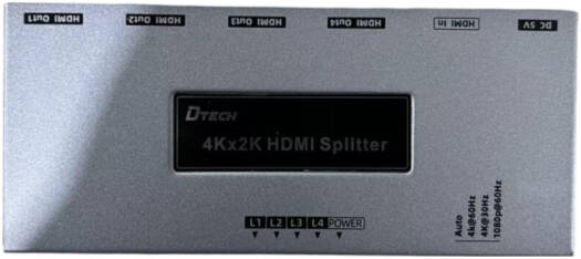 DTECH DT-7214GS HDMI Splitter, 4K@50/60Hz Resolution, 18Gbps Bandwidth, 600Mhz 6G TMDS Clock Rate, 4 Port, HDMI 2.0, HDCP2.2, Silver | DT-7214GS