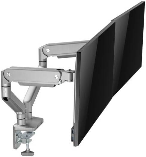 Newstar Dual Monitors Premium Aluminum Spring-Assisted Monitor Arm, Fits 17" to 32" Screens, 10kg Max Weight Capacity, Built-in Spring Tension, Cable Management, Detachable VESA, Silver | 91-LDT53C024