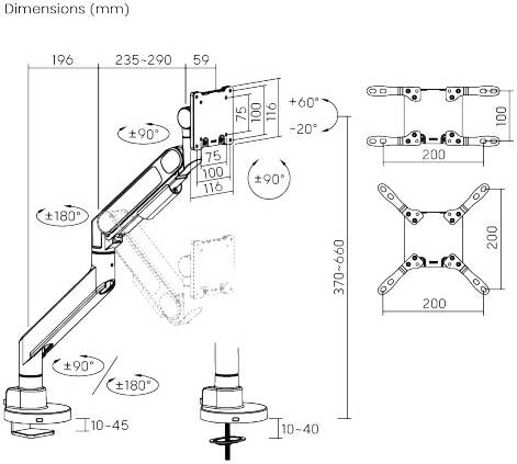 Newstar 91-LDT92C012 Monitor Arm, Fits 24" to 57" Monitor, Up to 27kg Max Weight Load Capacity, Detachable VESA Plate, Built-in Spring Tension Mechanism, 180° Rotation Stop, White | 91-LDT92C012