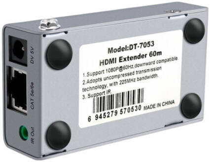 DTECH DT-7053 HDMI Single Cable Extender, 1080P @ 60hz Resolution, 225MHz Bandwidth, Up To 60 Meters Transmission Distance, Silver | DT-7053