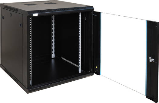 12U 600x600 Wall Mount Rack Cabinet, Tempered Glass Front Door, Loading Capacity of Up to 70kg, Fan Hole on Top Cover, Black