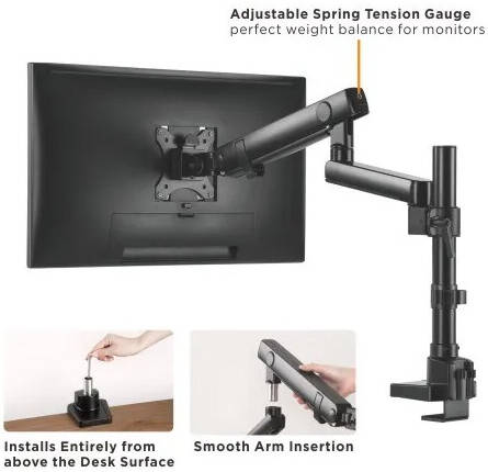 Newstar 91-LDT20C012P Pole Monitor Mount, Fits 17" to 32" Screen, Up to 8kg Max Weight Capacity, Built-in Spring Tension Gauge, Detachable VESA Plate, Spring-Assisted Mechanism, Black | 91-LDT20C012P