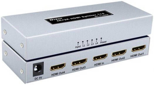 DTECH DT-7144A HDMI Splitter 1x4, Supports 4Kx2K 30Hz Resolution, 340MHz/3.4Gbps Signal Bandwidth, EDID Automatic Recognition, Signal Connection Indicator, Silver | DT-7144A