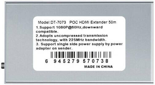 DTECH DT-7073 HDMI Single Cable Extender, 1080P @ 60hz Resolution, 225MHz Bandwidth, Up To 50 Meters Transmission Distance, Silver | DT-7073