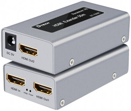 DTECH DT-7009C HDMI Extender, Up To 1080p Resolution, Supports 3D, Up To 60 Meters Transmission Distance, Silver | DT-7009C