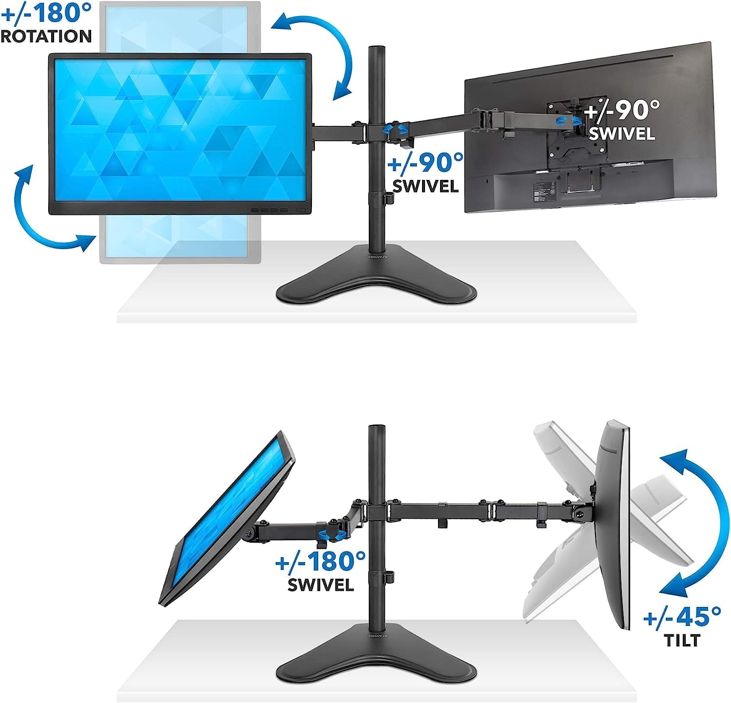Newstar 91-LDT12T024N Dual Monitor Mount, Fits 13" to 32" Screens, Up to 8kg Max Weight Capacity, Detachable VESA Plate, Adjustable, Tilt&Swivel, Arm Extension, Screen Rotation, Black | 91-LDT12T024N