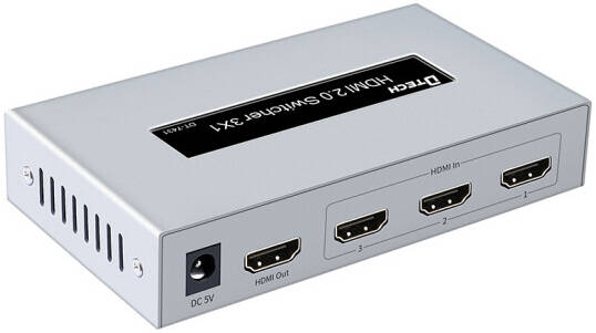 DTECH DT-7431 HDMI Switcher, 3840x2160@60Hz Resolution, Free Driver, Plug & Play, 3 Ports, 10m Input Transmission Distance, 5m Output Transmission Distance, HDMI 2.0, Silver | DT-7431