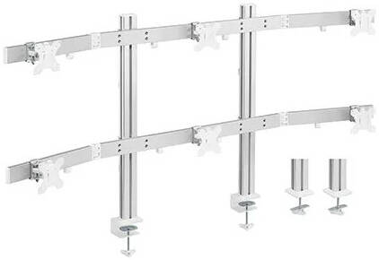Newstar 91-LDT38C06 Six Screen Monitor Arm, Fits 17″ to 32″ Monitor, 8kg (Each) Max Weight, Individual VESA Plate Height Adjustment, Cable Management, Sliding Horizontal Bar, White | 91-LDT38C06