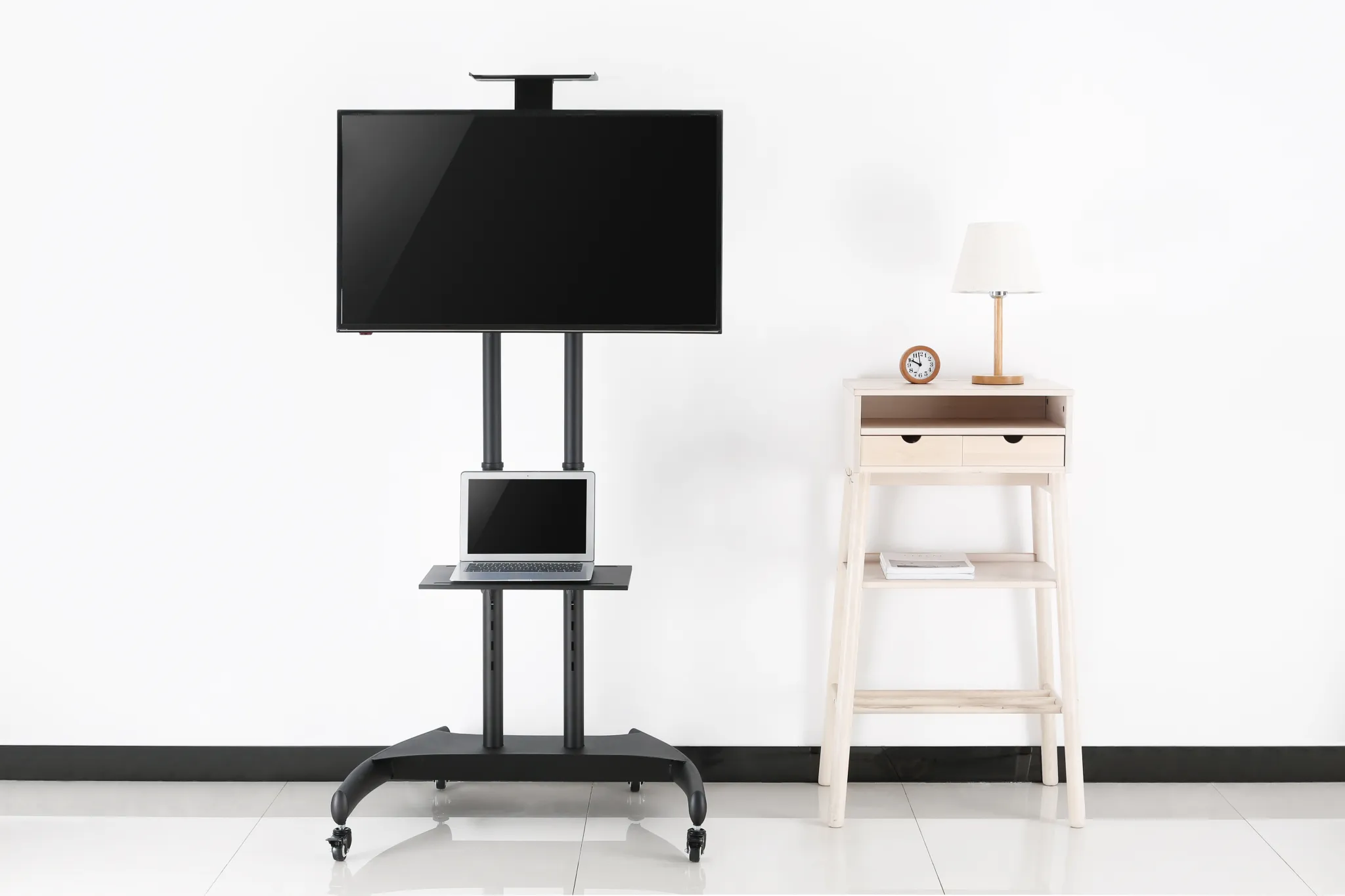 Newstar 91-T1037M TV Cart, Supports 37" to 70" TV, Up to 50kg Max Weight Capacity, Height Adjustable, Heavy-Duty Casters, Toolless Tilt, +10° to -10° Tilt Range, Cable Management, Black | 91-T1037M