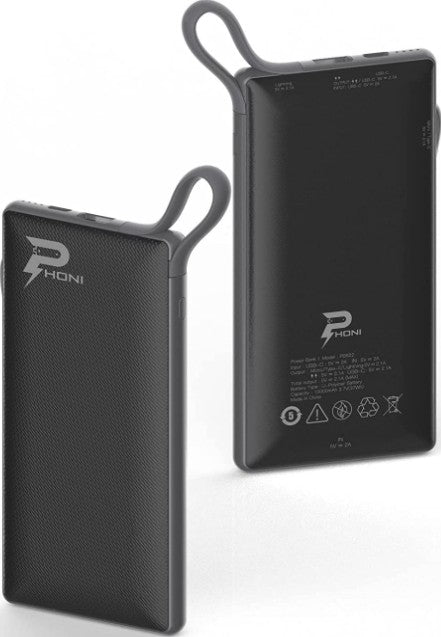 Phoni ‎PB922 6 in 1 Power Station, 10000 mAh, With Built In Cable, To Charge Multiple Devices, Portable and Safe, Black | ‎PB922 B6