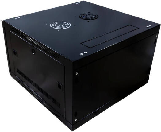 Azeon 6U 600 x 450 Wall Mount Rack Cabinet, With Fan and Shelf, 600 x 450mm Size, 1.2mm Thick SPCC, Strong Structure, Black | 6U-600X450