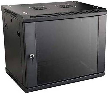 Azeon 9U Wall mount Cabinet 600x600 Server Rack, Wall Mounted IT Cabinet, Tempered Glass Front Door, Lockable Steel Rack, Ventilated Design, Cable Management System, Black | 9U-600x600
