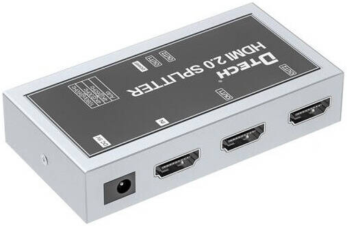 DTECH DT-7212 HDMI 2.0 Splitter, 4K@60Hz Resolution, 18Gbps Bandwidth, HDCP2.2, Intelligent EDID, Support HDR, Support EDID, 300m Transmission Distance, Silver | DT-7212