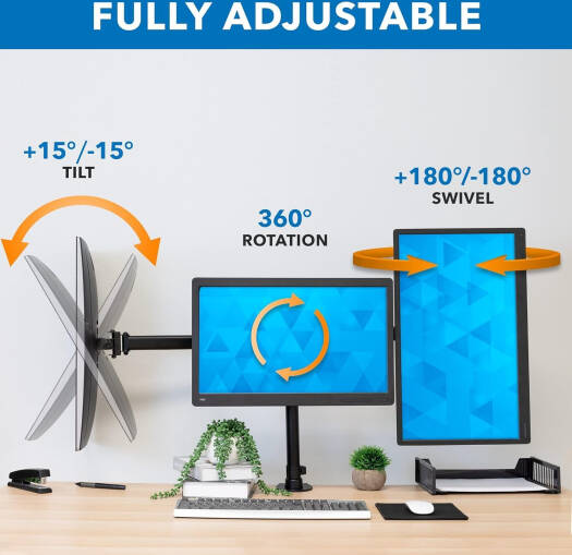 Newstar 91-LDT07C036 Triple Monitor Arm, Fits 13'' to 27'' Screen, 8kg (Each) Max Weight Capacity, Clamp & Grommet, Fully Adjustable, 75x75 & 100x100 VESA, Black | 91-LDT07C036