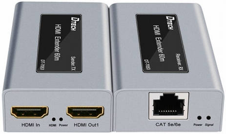 DTECH DT-7053 HDMI Single Cable Extender, 1080P @ 60hz Resolution, 225MHz Bandwidth, Up To 60 Meters Transmission Distance, Silver | DT-7053
