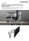 Newstar Dual Monitors Premium Aluminum Spring-Assisted Monitor Arm, Fits 17" to 32" Screens, 10kg Max Weight Capacity, Built-in Spring Tension, Cable Management, Detachable VESA, Silver | 91-LDT53C024