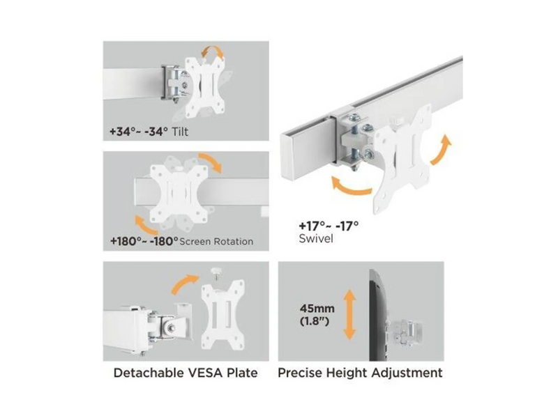 Newstar 91-LDT38C04 Quad Monitor Arm, Fits 17″ to 32″ Screens, 8kg Max Weight, Free-Tilt, Individual VESA Plate Height Adjustment, Cable Management, 360° Rotary VESA Plate, White | 91-LDT38C04