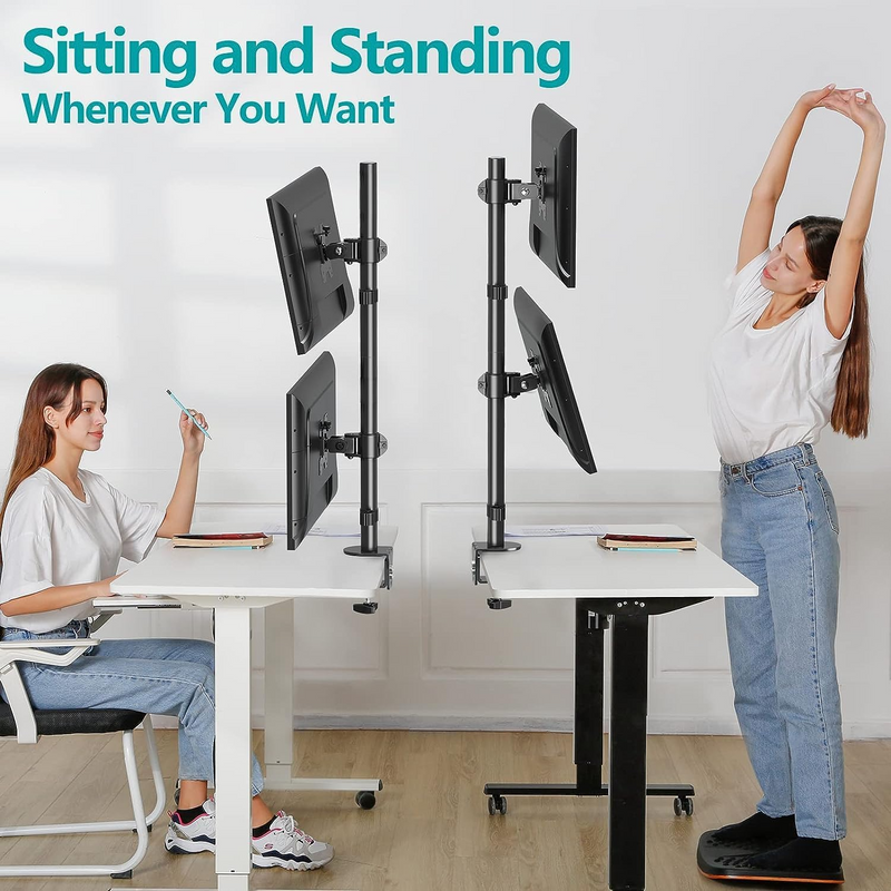 Newstar 91-LDT12C02V Vertical Dual Monitor Stand, Fits 13" to 32" Screens, Up to 8kg Max Weight Capacity, Swivel, Detachable VESA Plate, Tilt, Height Adjustable, Cable Management, Black | 91-LDT12C02V