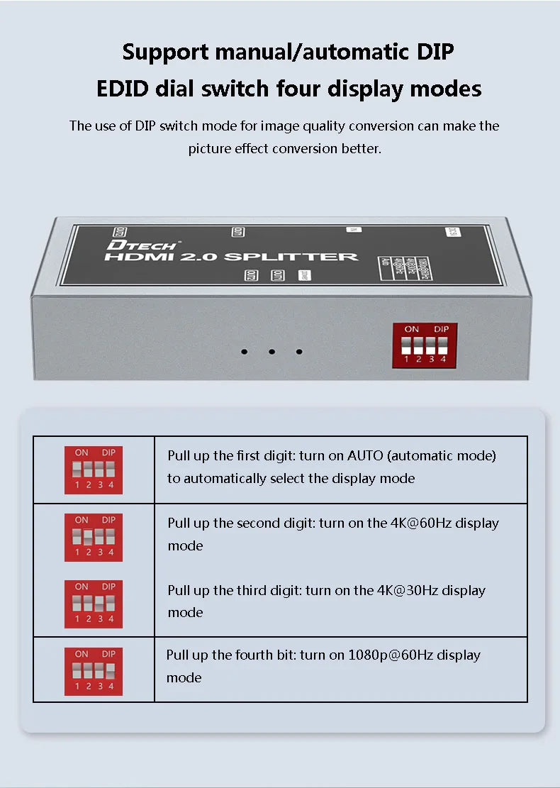 DTECH DT-7212 HDMI 2.0 Splitter, 4K@60Hz Resolution, 18Gbps Bandwidth, HDCP2.2, Intelligent EDID, Support HDR, Support EDID, 300m Transmission Distance, Silver | DT-7212
