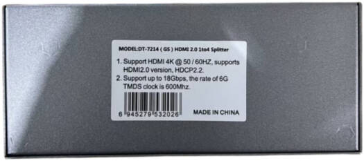 DTECH DT-7214GS HDMI Splitter, 4K@50/60Hz Resolution, 18Gbps Bandwidth, 600Mhz 6G TMDS Clock Rate, 4 Port, HDMI 2.0, HDCP2.2, Silver | DT-7214GS