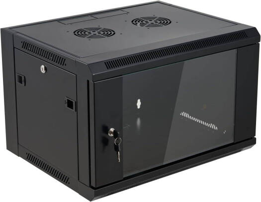 Azeon 6U 600 x 450 Wall Mount Rack Cabinet, With Fan and Shelf, 600 x 450mm Size, 1.2mm Thick SPCC, Strong Structure, Black | 6U-600X450