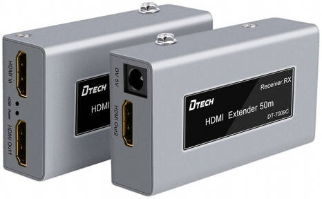 DTECH DT-7009C HDMI Extender, Up To 1080p Resolution, Supports 3D, Up To 60 Meters Transmission Distance, Silver | DT-7009C