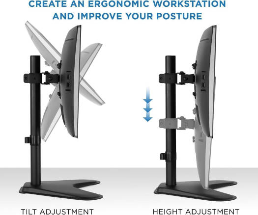 Newstar 91-LDT12T01 Single Monitor Stand, Fits 32" Regular & 38" Ultrawide Screen, Up to 8kg Max Weight, Freestanding VESA Steel, Adjustable Height, Tilt, Swivel, Rotation, Black | 91-LDT12T01