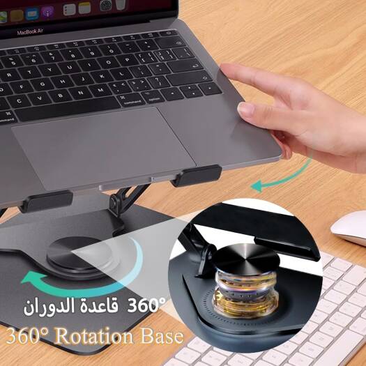 Generic Laptop Stand With Dual Cooling Fan, 360 Rotating Aluminium Computer Riser Holder For Desk, Heat Dissipation With Anti-Slip Pads, Compatible With 10-17Inch Notebook