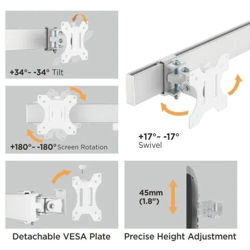 Newstar 91-LDT38C06 Six Screen Monitor Arm, Fits 17″ to 32″ Monitor, 8kg (Each) Max Weight, Individual VESA Plate Height Adjustment, Cable Management, Sliding Horizontal Bar, White | 91-LDT38C06