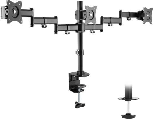 Newstar 91-LDT07C036 Triple Monitor Arm, Fits 13'' to 27'' Screen, 8kg (Each) Max Weight Capacity, Clamp & Grommet, Fully Adjustable, 75x75 & 100x100 VESA, Black | 91-LDT07C036