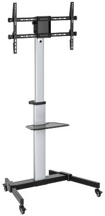 Newstar FS44-46TW TV Cart, Supports 37" to 86" TV, Up to 50kg Max Weight Capacity, Height Adjustable Equipment Shelf, 4 Casters with Lock, D-Ring Handle, Toolless Tilt, Silver/Black | FS44-46TW